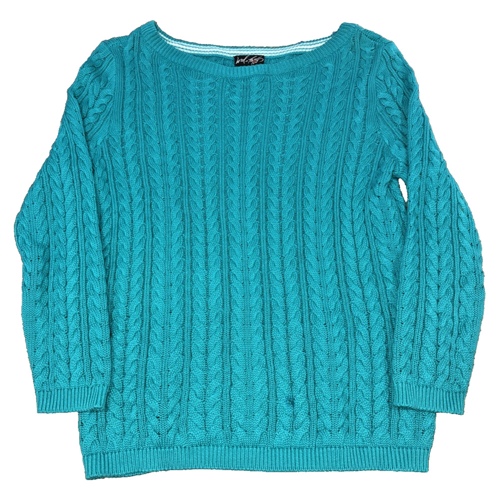 Lord & Taylor Turquoise Cable Knit Sweater Size Small 100% Cotton